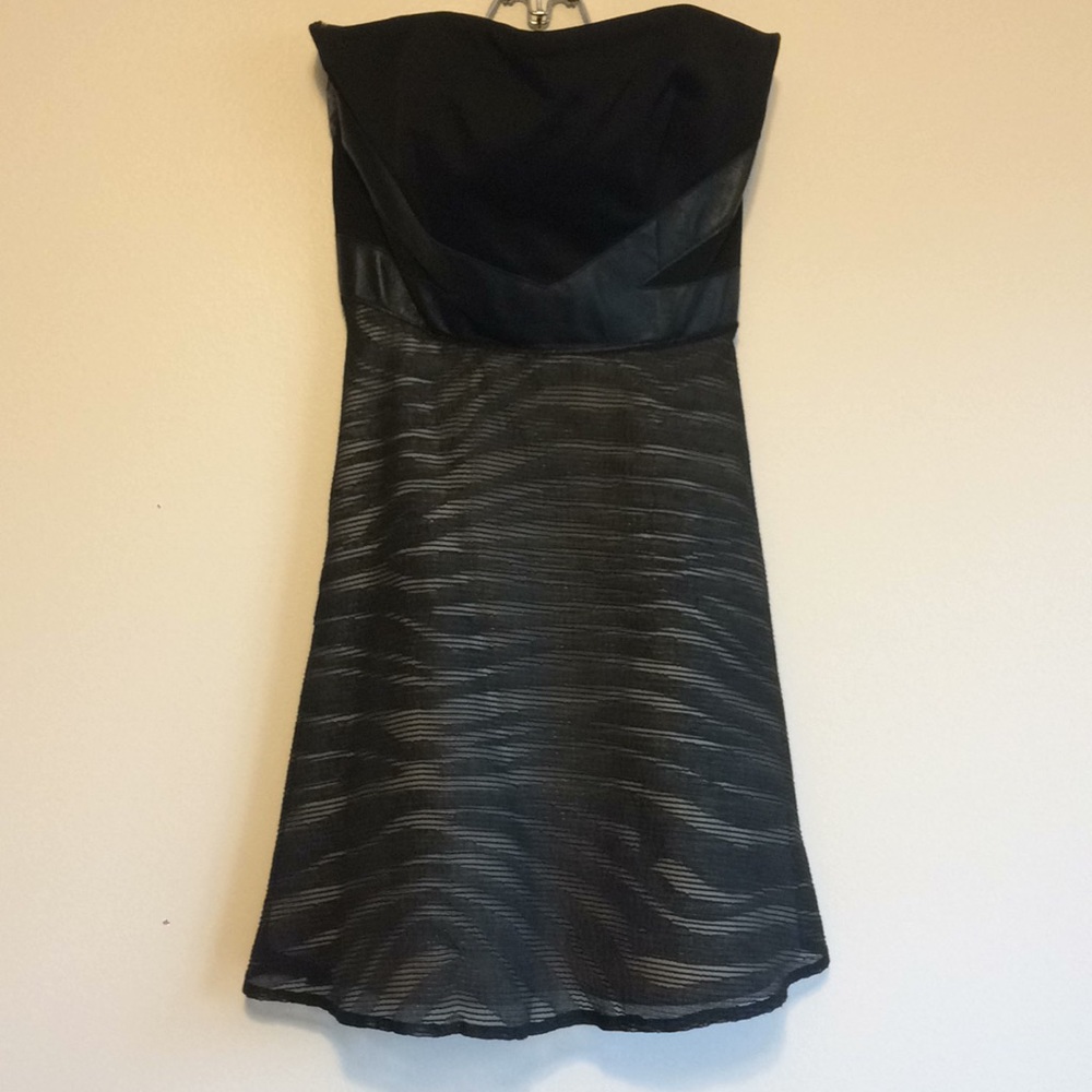 bebe Black and Nude Strapless Short  Dress